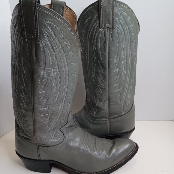 Vintage Justin Men's size 8D Western Style 1226 Grey Leather Cowboy Boot - Picture 1 of 12